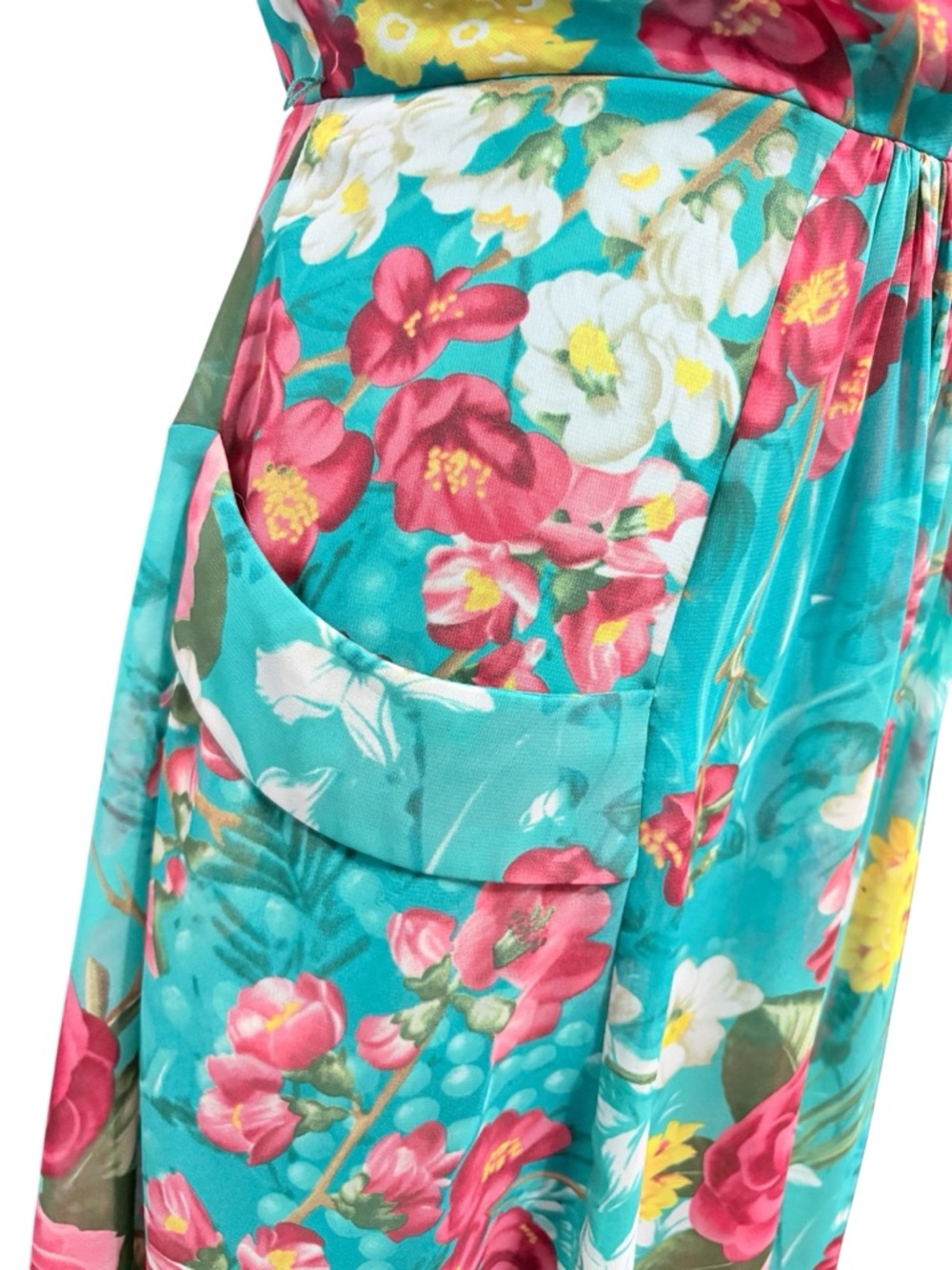 Evan Picone Floral Dress in Teal with Pink Roses Sleeveless Dress Sz 12 - Picture 7 of 9